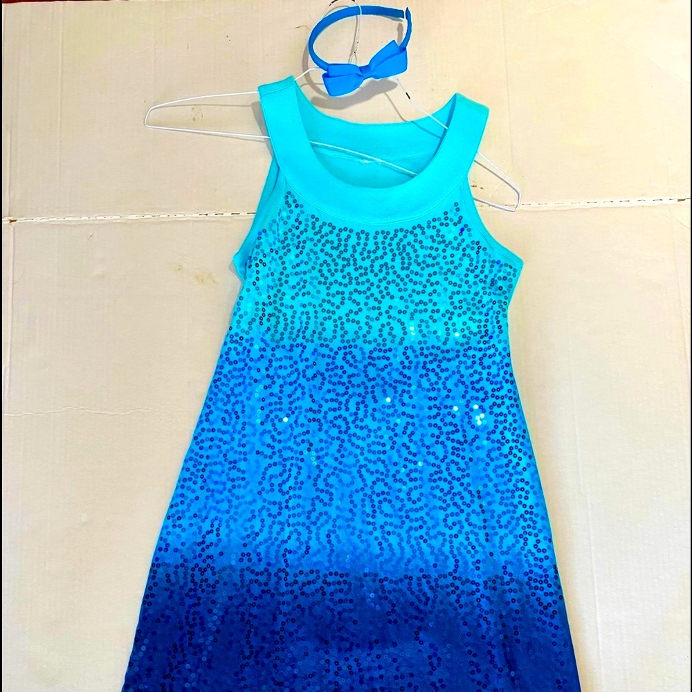 Justice Girls Size 12 Sleeveless Blue  Sequined Dress with Matching Headband